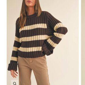 Zara Chocolate Brown and Cream Stripe Thick Sweater